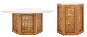 Safavieh Danez Coffee Table - Chic Hexagonal Design With Faux Marble Top And Cane-Mesh Base For Any Space White / Natural COF2101C