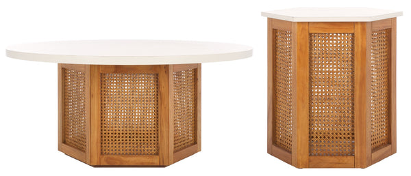 Safavieh Danez Coffee Table - Chic Hexagonal Design With Faux Marble Top And Cane-Mesh Base For Any Space White / Natural COF2101C