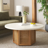 Safavieh Danez Cane Coffee Table White / Natural 42" x 42" x 18"