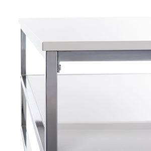 Safavieh Aliza Modern Two-Tier Square Coffee Table With High-Gloss White Finish And Chrome Frame For Chic Living Room COF2200A