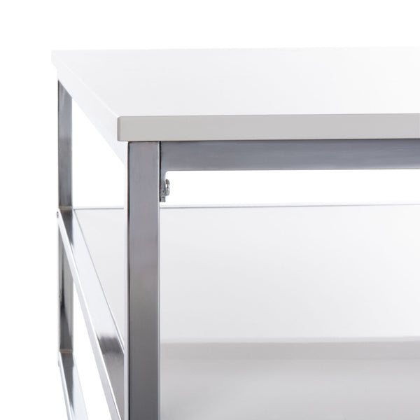 Safavieh Aliza Modern Two-Tier Square Coffee Table With High-Gloss White Finish And Chrome Frame For Chic Living Room COF2200A