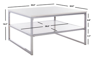 Safavieh Aliza Modern Two-Tier Square Coffee Table With High-Gloss White Finish And Chrome Frame For Chic Living Room COF2200A
