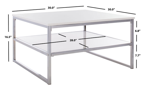 Safavieh Aliza Modern Two-Tier Square Coffee Table With High-Gloss White Finish And Chrome Frame For Chic Living Room COF2200A