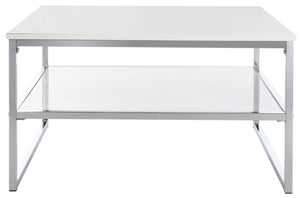 Safavieh Aliza Modern Two-Tier Square Coffee Table With High-Gloss White Finish And Chrome Frame For Chic Living Room COF2200A