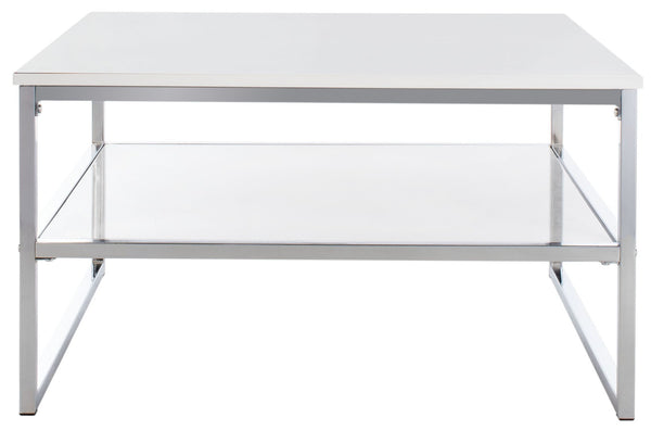 Safavieh Aliza Modern Two-Tier Square Coffee Table With High-Gloss White Finish And Chrome Frame For Chic Living Room COF2200A