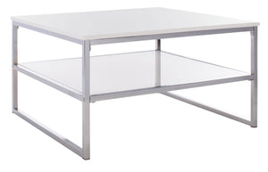 Safavieh Aliza Modern Two-Tier Square Coffee Table With High-Gloss White Finish And Chrome Frame For Chic Living Room COF2200A