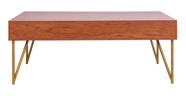 Safavieh Pine Two Drawer Coffee Table - Mid-Century Modern Design With Ample Storage For Stylish Living Rooms Natural/Gold Iron COF2238A
