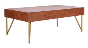 Safavieh Pine Two Drawer Coffee Table - Mid-Century Modern Design With Ample Storage For Stylish Living Rooms Natural/Gold Iron COF2238A