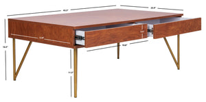 Safavieh Pine Two Drawer Coffee Table - Mid-Century Modern Design With Ample Storage For Stylish Living Rooms Natural/Gold Iron COF2238A