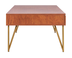 Safavieh Pine Two Drawer Coffee Table - Mid-Century Modern Design With Ample Storage For Stylish Living Rooms Natural/Gold Iron COF2238A