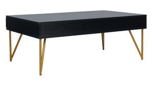 Safavieh Pine Two Drawer Coffee Table - Mid-Century Modern Design With Ample Storage For Stylish Living Rooms Black/Gold Iron COF2238B