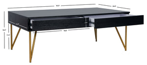 Safavieh Pine Two Drawer Coffee Table - Mid-Century Modern Design With Ample Storage For Stylish Living Rooms Black/Gold Iron COF2238B