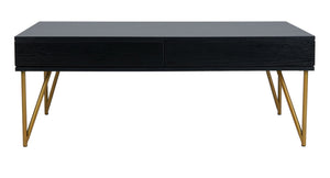 Safavieh Pine Two Drawer Coffee Table - Mid-Century Modern Design With Ample Storage For Stylish Living Rooms Black/Gold Iron COF2238B