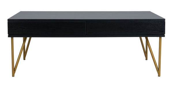 Safavieh Pine Two Drawer Coffee Table - Mid-Century Modern Design With Ample Storage For Stylish Living Rooms Black/Gold Iron COF2238B