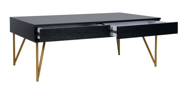 Safavieh Pine Two Drawer Coffee Table - Mid-Century Modern Design With Ample Storage For Stylish Living Rooms Black/Gold Iron COF2238B