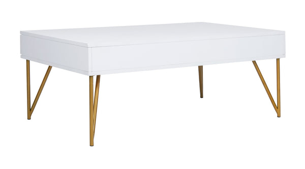 Safavieh Pine Two Drawer Coffee Table - Mid-Century Modern Design With Ample Storage For Stylish Living Rooms White/Gold Iron COF2238C