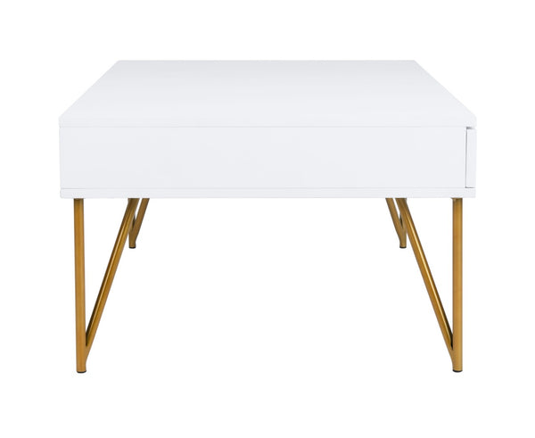 Safavieh Pine Two Drawer Coffee Table - Mid-Century Modern Design With Ample Storage For Stylish Living Rooms White/Gold Iron COF2238C