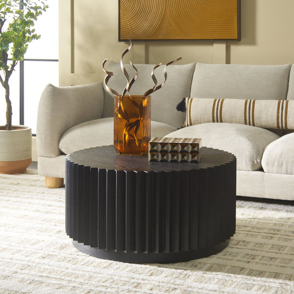 Safavieh Kanpun Coffee Table - Elegant Round Design With Warm Wood Finish For Modern Living Room Sophistication Black COF2301B