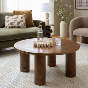 Canino Round Coffee Table — Solid Wood 39.4" Diameter Low-Profile Centerpiece With Hand-Finished Grain Elegance