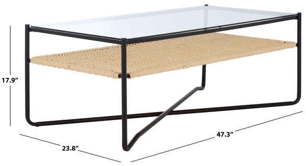 Safavieh Omaka 1 Shelf Coffee Table - Natural Elegance With Black Accents & Clear Glass For Stylish Living Spaces Natural ,Black Metal Cof2308a