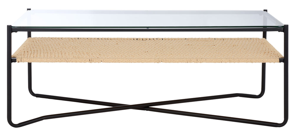 Safavieh Omaka 1 Shelf Coffee Table - Natural Elegance With Black Accents & Clear Glass For Stylish Living Spaces Natural ,Black Metal Cof2308a