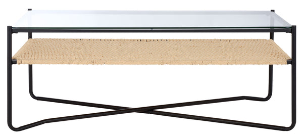 Safavieh Omaka 1 Shelf Coffee Table - Natural Elegance With Black Accents & Clear Glass For Stylish Living Spaces Natural ,Black Metal Cof2308a