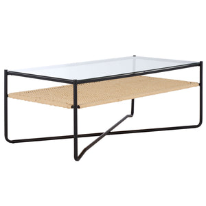 Safavieh Omaka 1 Shelf Coffee Table - Natural Elegance With Black Accents & Clear Glass For Stylish Living Spaces Natural ,Black Metal Cof2308a