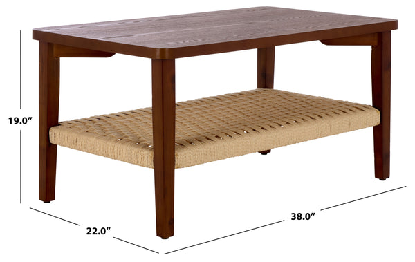 Safavieh Dino Coffee Table - Handcrafted Walnut Elegance With Unique Design & Sturdy Rope Details For Living Spaces Walnut Wood Cof2313a