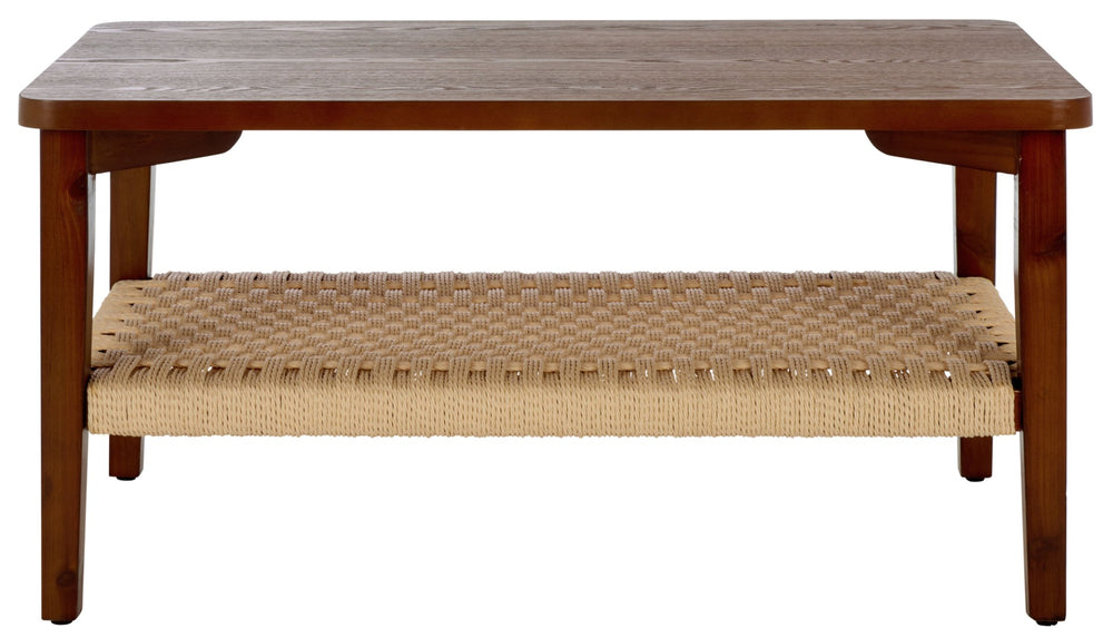 Safavieh Dino Contemporary Coffee Table With Rustic Charm And Woven Shelf For Stylish Living Room Decor Confirmed Walnut With Woven Shelf COF2313A