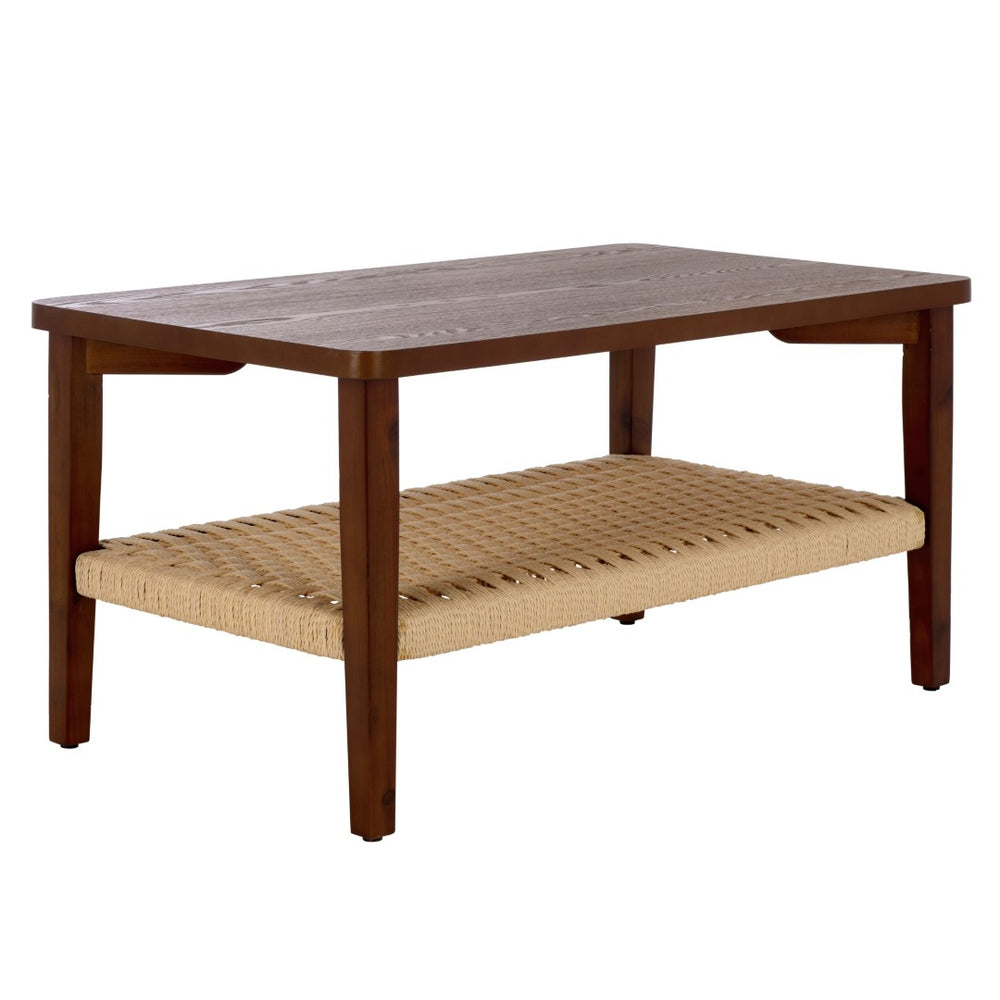Safavieh Dino Contemporary Coffee Table With Rustic Charm And Woven Shelf For Stylish Living Room Decor Confirmed Walnut With Woven Shelf COF2313A