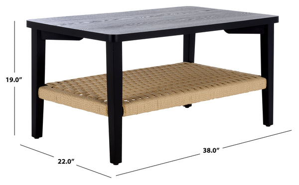 Safavieh Dino Coffee Table - Handcrafted Walnut Elegance With Unique Design & Sturdy Rope Details For Living Spaces Black ,Natural Wood Cof2313b