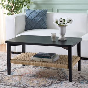 Safavieh Dino Coffee Table - Handcrafted Walnut Elegance With Unique Design & Sturdy Rope Details For Living Spaces Black ,Natural Wood Cof2313b