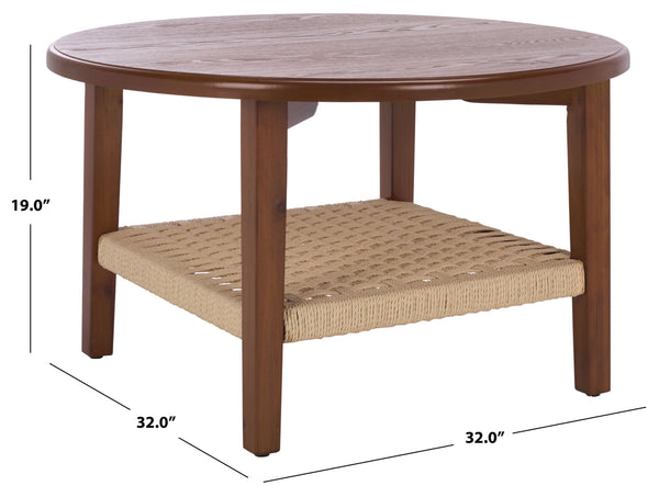 Safavieh Nomand Coffee Table - Walnut Wood & Rope Design For Elegant Living Room Decor And Timeless Style Walnut Wood Cof2314a