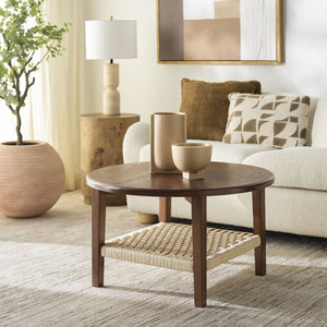 Safavieh Nomand Coffee Table - Walnut Wood & Rope Design For Elegant Living Room Decor And Timeless Style Walnut Wood Cof2314a