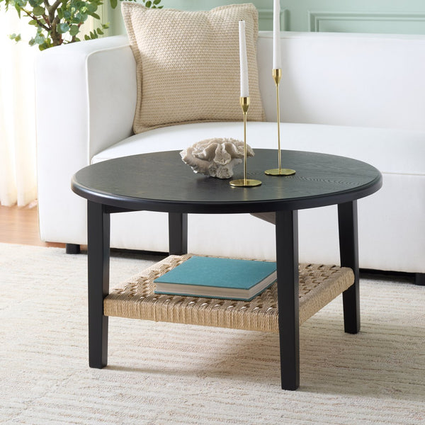 Safavieh Nomand Coffee Table - Walnut Wood & Rope Design For Elegant Living Room Decor And Timeless Style Black ,Natural Wood Cof2314b