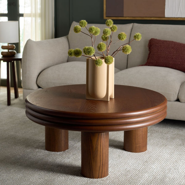 Safavieh Averny Round Coffee Table - Stylish Walnut Finish, Durable Design For Modern Living Rooms & Spaces COF2318A