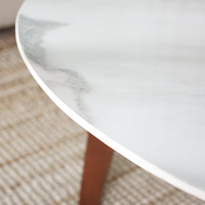 Safavieh Ulmani Coffee Table - Modern White Faux Marble Top With Walnut Base For Stylish Living Room Decor White Ceramic Faux Marble ,Wa Ceramic Top ,Mango Wood Cof2901a