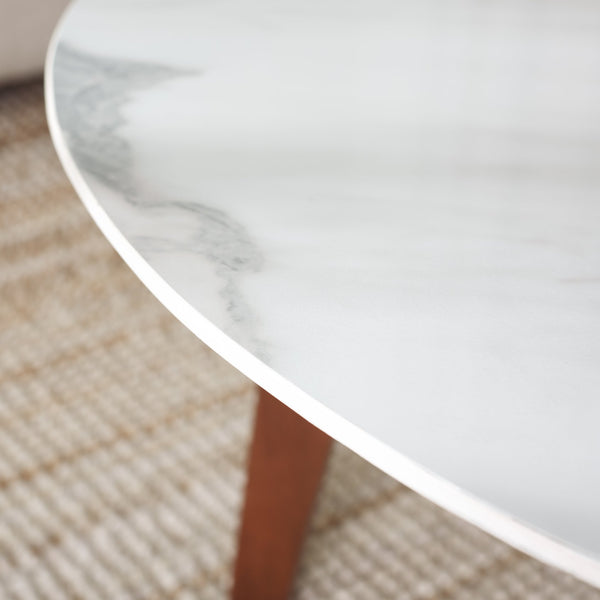 Safavieh Ulmani Coffee Table - Modern White Faux Marble Top With Walnut Base For Stylish Living Room Decor White Ceramic Faux Marble ,Wa Ceramic Top ,Mango Wood Cof2901a