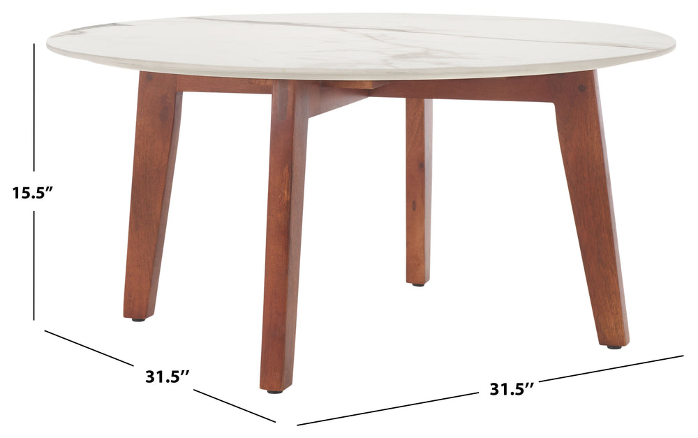 Safavieh Ulmani Coffee Table - Modern White Faux Marble Top With Walnut Base For Stylish Living Room Decor White Ceramic Faux Marble ,Wa Ceramic Top ,Mango Wood Cof2901a