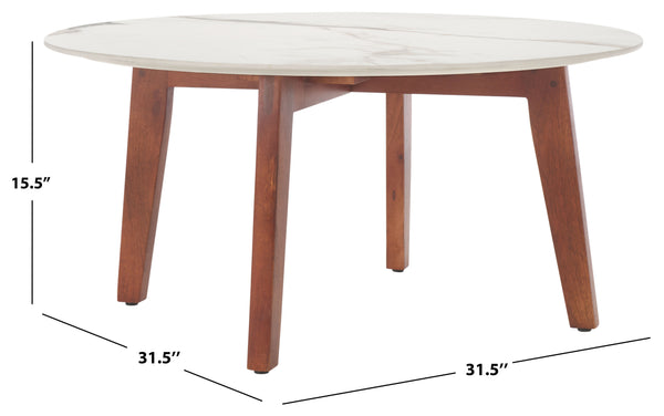 Safavieh Ulmani Coffee Table - Modern White Faux Marble Top With Walnut Base For Stylish Living Room Decor White Ceramic Faux Marble ,Wa Ceramic Top ,Mango Wood Cof2901a