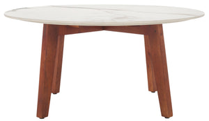 Safavieh Ulmani Coffee Table – Elegant White Faux Marble Top & Warm Wood Base For Modern Living Spaces COF2901A