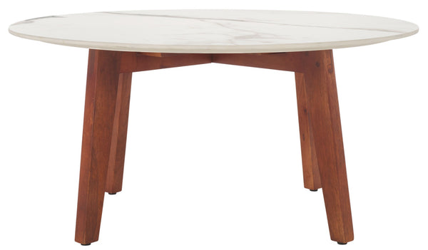Safavieh Ulmani Coffee Table – Elegant White Faux Marble Top & Warm Wood Base For Modern Living Spaces COF2901A