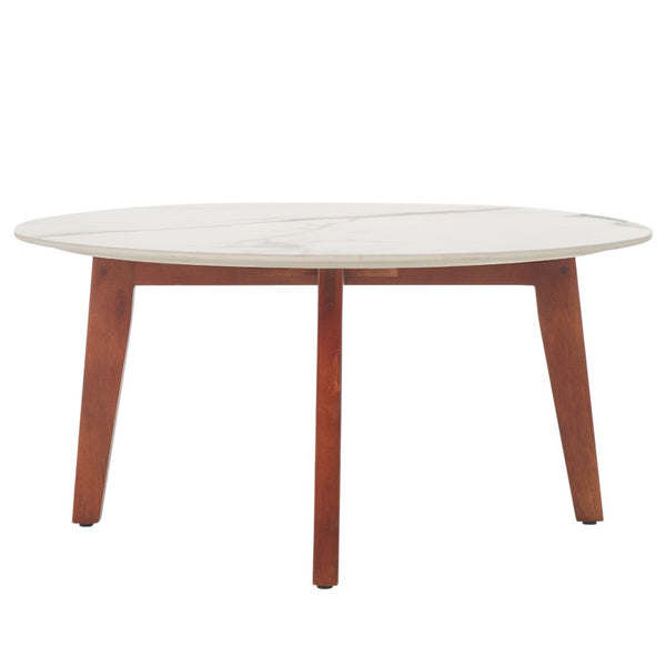 Safavieh Ulmani Coffee Table – Elegant White Faux Marble Top & Warm Wood Base For Modern Living Spaces COF2901A