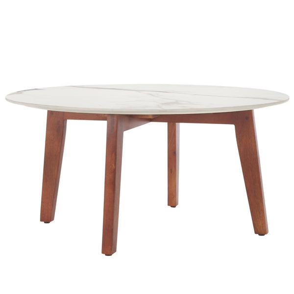 Safavieh Ulmani Coffee Table – Elegant White Faux Marble Top & Warm Wood Base For Modern Living Spaces COF2901A