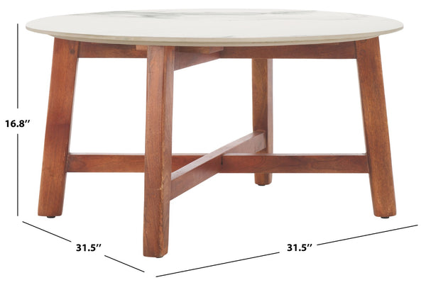Safavieh Samie Coffee Table - Elegant Round Faux-Marble Top With Acacia Legs For Modern Living Spaces COF2902A