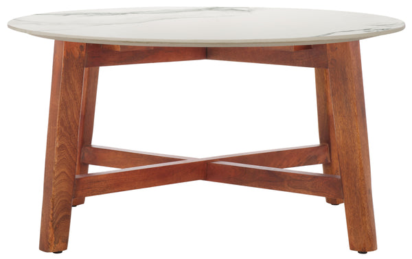 Safavieh Samie Coffee Table  White Ceramic Faux Marble / Walnut COF2902A