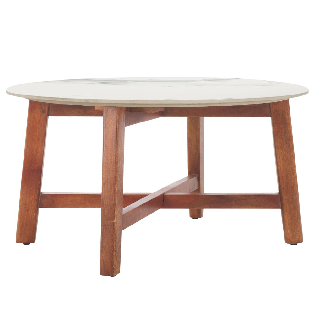 Safavieh Samie Coffee Table - Elegant Round Faux-Marble Top With Acacia Legs For Modern Living Spaces COF2902A