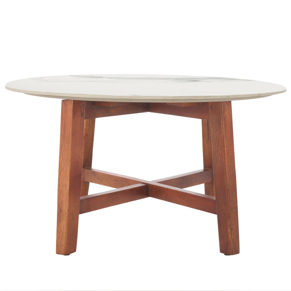 Safavieh Samie Coffee Table  White Ceramic Faux Marble / Walnut COF2902A