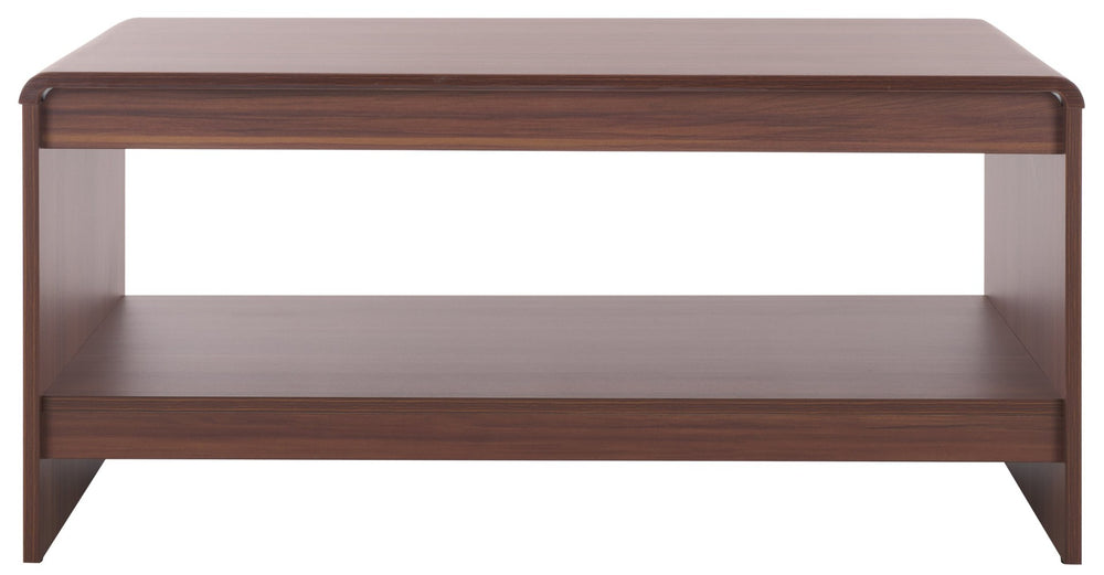 Safavieh Arsenio Coffee Table - Contemporary Waterfall Design With Open Storage Shelf For Modern Living Spaces Walnut COF3100A