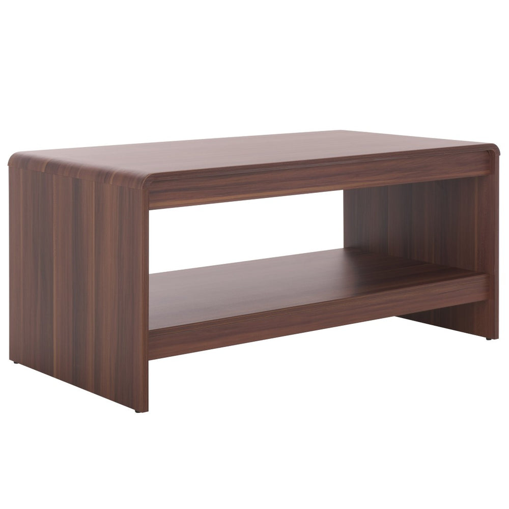 Safavieh Arsenio Coffee Table - Contemporary Waterfall Design With Open Storage Shelf For Modern Living Spaces Walnut COF3100A